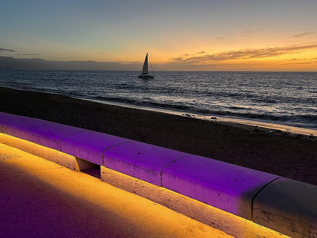 Puerto Vallarta malecón at sunset