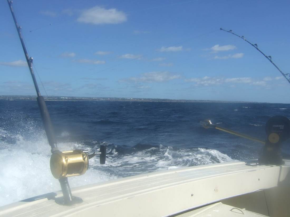 Offshore fishing rods off the stern